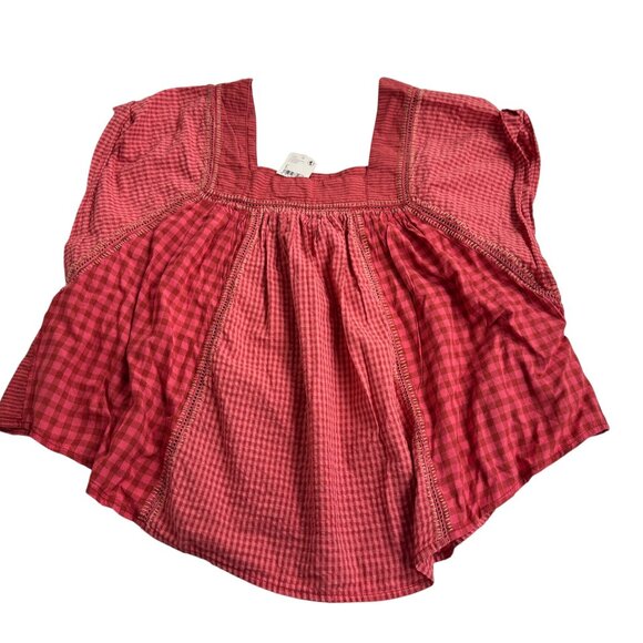 Free People Half Moon Gingham Check Shirt Blouse - Picture 2 of 4